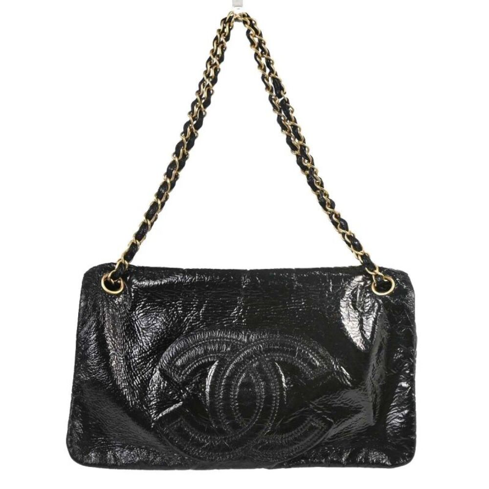 Chanel Rock And Chain Flap Patent Vinyl Black Patent_Leather Shoulder Bag Bag